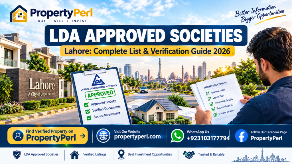 LDA approved societies in Lahore complete list and property verification guide 2026 by PropertyPerl