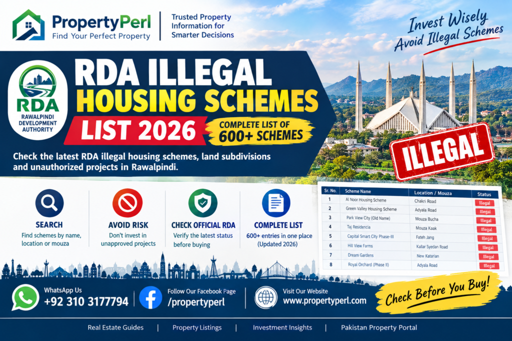 RDA illegal housing schemes list 2026 with 600 plus schemes in Rawalpindi