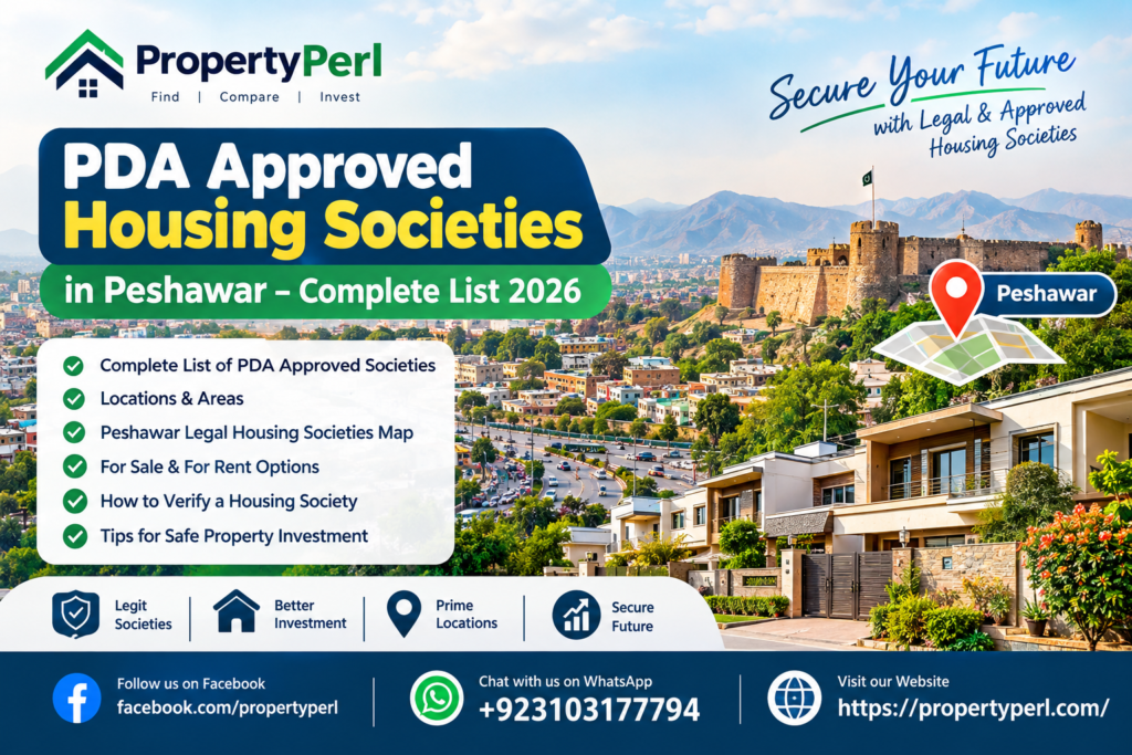 PDA approved housing societies in Peshawar complete list 2026, including legal housing societies and locations